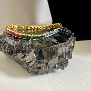 Vintage Multicolor Rhinestone Gold Bracelet